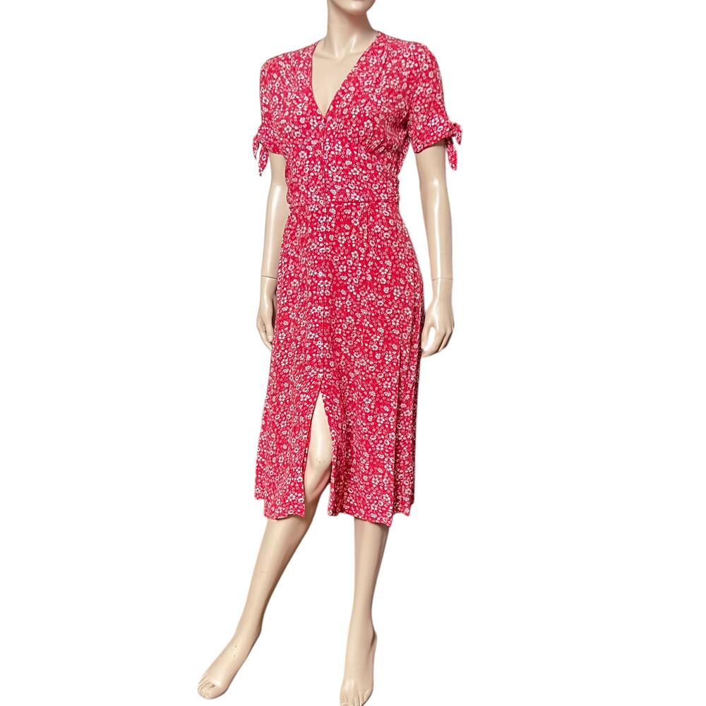 Rouje Laura Midi Dress Red Floral Print Sz 36 Short Sleeves V-Neck 100% Viscose - Picture 7 of 16